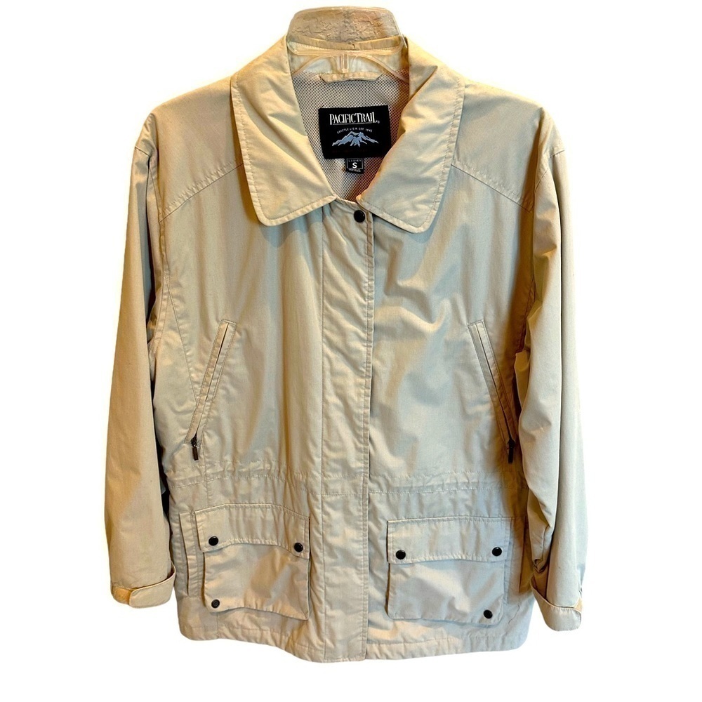 Vintage Pacific Trail Women’s Windbreaker Rain Coat Beige Zip Up Button